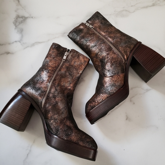 Free People Ruby Platform Ankle Boots Bootie Neutral Metallic Leather - Picture 3 of 7